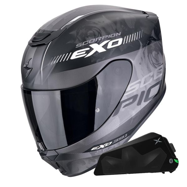 Casque Integral Scorpion Exo 391 Ava Matt Black Silver + Kit bluetooth Exo-Com Link-1C