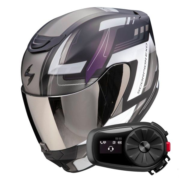 Casque Integral Scorpion Exo 391 Captor Black Mat Cameleon + Kit Bluetooth 5S Solo