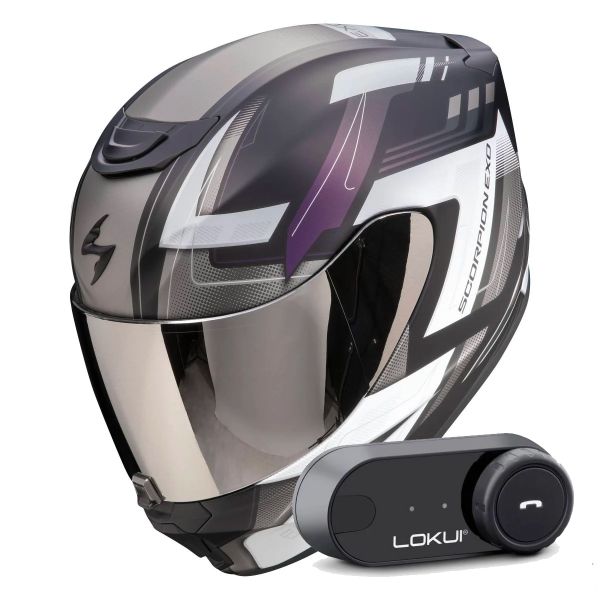 Casque Integral Scorpion Exo 391 Captor Black Mat Cameleon + Kit Bluetooth Lokui K30