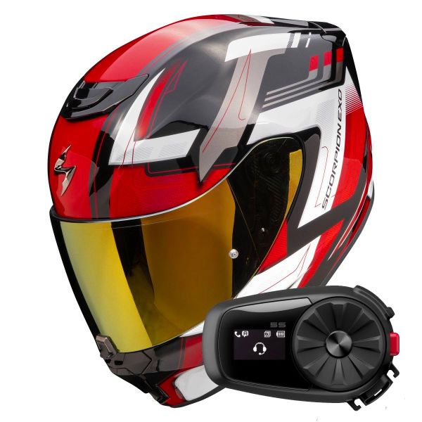 Casque Integral Scorpion Exo 391 Captor Black Red + Kit Bluetooth 5S Solo