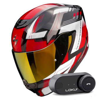 Casque Integral Scorpion Exo 391 Captor Black Red + Kit Bluetooth Lokui K30