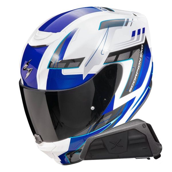 Casque Integral Scorpion Exo 391 Captor White Blue + Kit bluetooth Exo-Com Link-1C