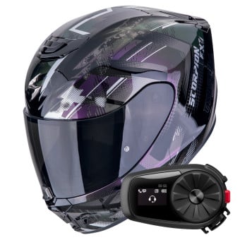 Casque Integral Scorpion Exo 391 Clutter Black Chameleon + Kit Bluetooth 5S Solo