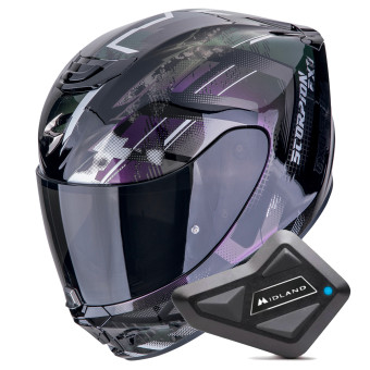 Casque Integral Scorpion Exo 391 Clutter Black Chameleon + Kit Bluetooth BT Mini