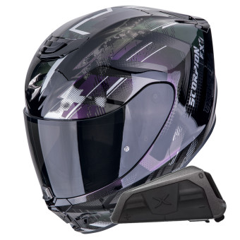 Casque Integral Scorpion Exo 391 Clutter Black Chameleon + Kit bluetooth Exo-Com Link-1