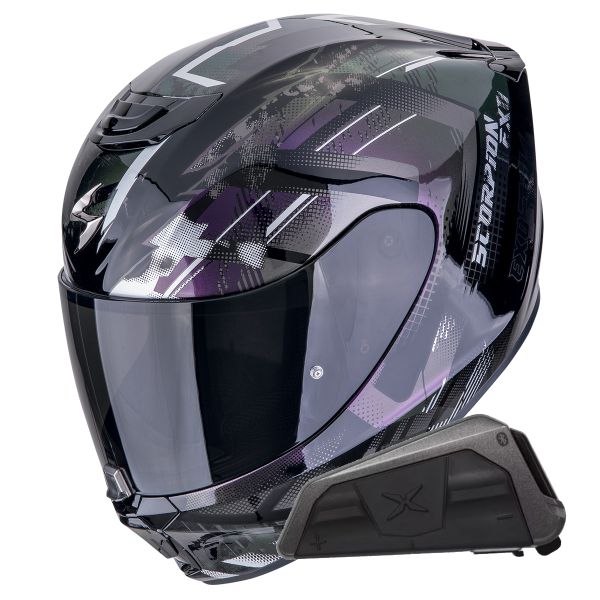Casque Integral Scorpion Exo 391 Clutter Black Chameleon + Kit bluetooth Exo-Com Link-1 Casque Integral Scorpion Exo 391 Clutter Black Chameleon + Kit bluetooth Exo-Com Link-1