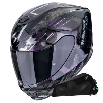 Casque Integral Scorpion Exo 391 Clutter Black Chameleon + Kit bluetooth Exo-Com Link-1C