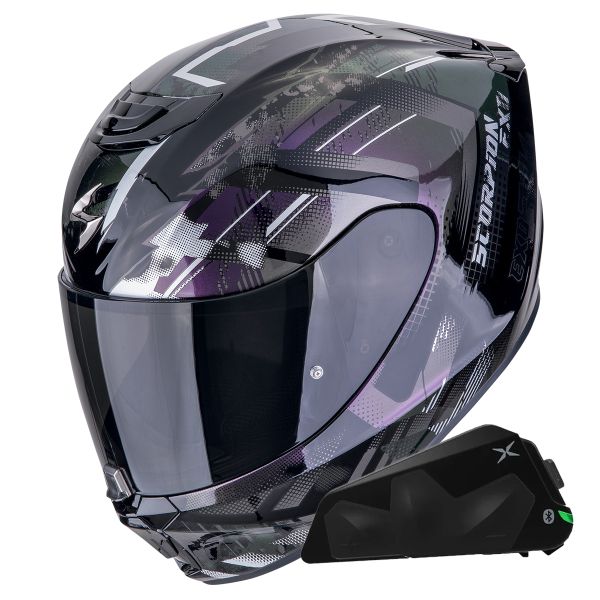 Casque Integral Scorpion Exo 391 Clutter Black Chameleon + Kit bluetooth Exo-Com Link-1C Casque Integral Scorpion Exo 391 Clutter Black Chameleon + Kit bluetooth Exo-Com Link-1C