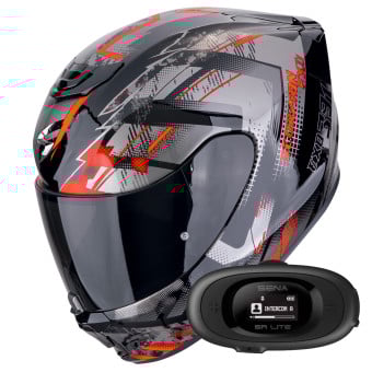 Casque Integral Scorpion Exo 391 Clutter Black Red + Kit bluetooth 5R Lite
