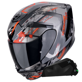 Casque Integral Scorpion Exo 391 Clutter Black Red + Kit bluetooth Exo-Com Link-1C