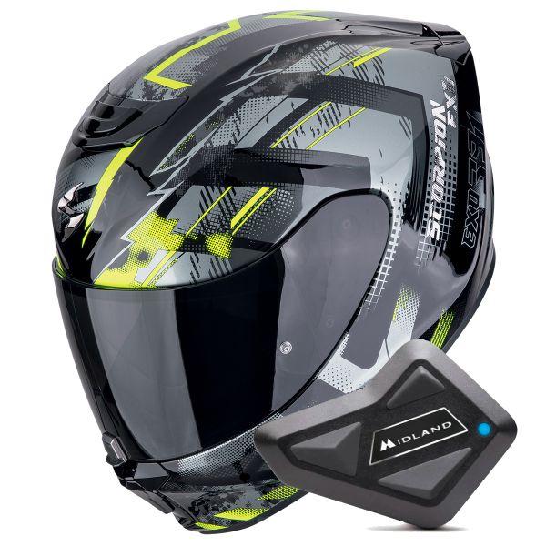 Casque Integral Scorpion Exo 391 Clutter Black Yellow Fluo + Kit Bluetooth BT Mini