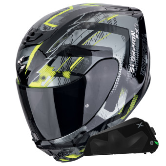 Casque Integral Scorpion Exo 391 Clutter Black Yellow Fluo + Kit bluetooth Exo-Com Link-1C