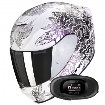 Casque Integral Scorpion Exo 391 Dream White Chameleon + Kit bluetooth 5R Lite
