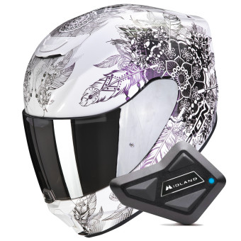 Casque Integral Scorpion Exo 391 Dream White Chameleon + Kit bluetooth BT Mini