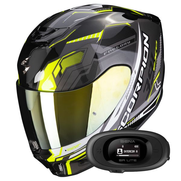 Casque Integral Scorpion Exo 391 Haut Black Silver Neon Yellow + Kit bluetooth 5R Lite