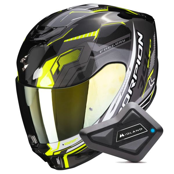 Casque Integral Scorpion Exo 391 Haut Black Silver Neon Yellow + Kit bluetooth BT Mini
