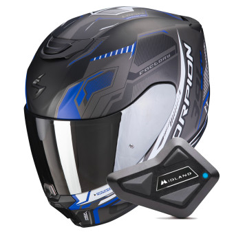 Casque Integral Scorpion Exo 391 Haut Matt Black Silver Blue + Kit bluetooth BT Mini