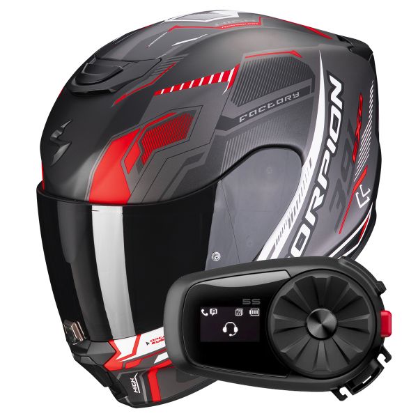 Casque Integral Scorpion Exo 391 Haut Matt Black Silver Red + Kit Bluetooth 5S