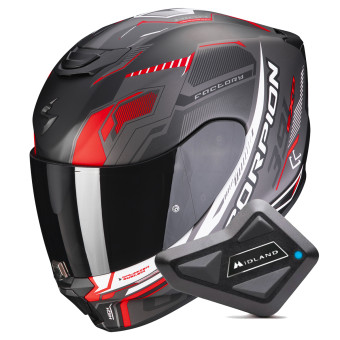 Casque Integral Scorpion Exo 391 Haut Matt Black Silver Red + Kit bluetooth BT Mini