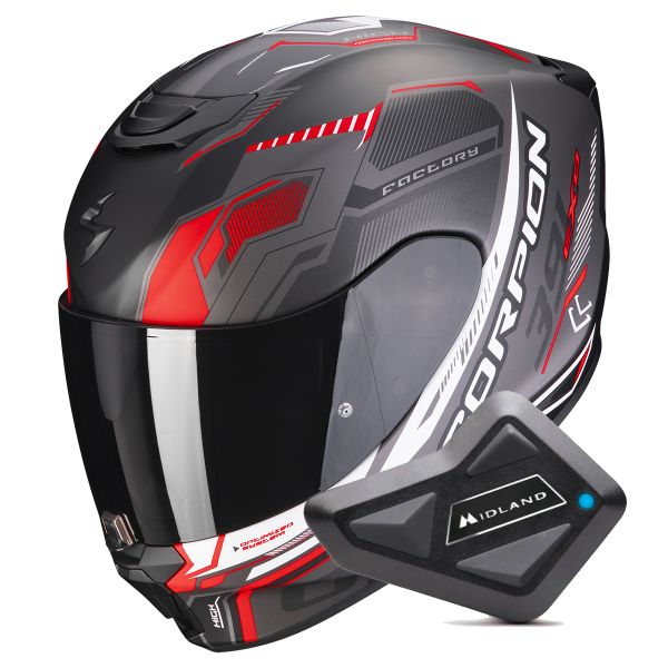 Casque Integral Scorpion Exo 391 Haut Matt Black Silver Red + Kit bluetooth BT Mini