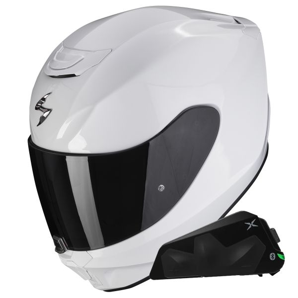 Casque Integral Scorpion Exo 391 Solid Pearl White + Kit bluetooth Exo-Com Link-1C