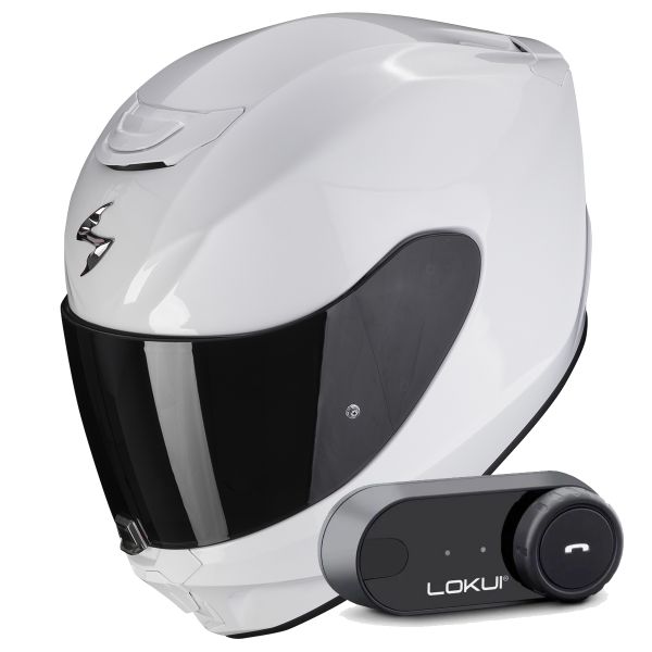 Casque Integral Scorpion Exo 391 Solid Pearl White + Kit Bluetooth Lokui K30 Casque Integral Scorpion Exo 391 Solid Pearl White + Kit Bluetooth Lokui K30