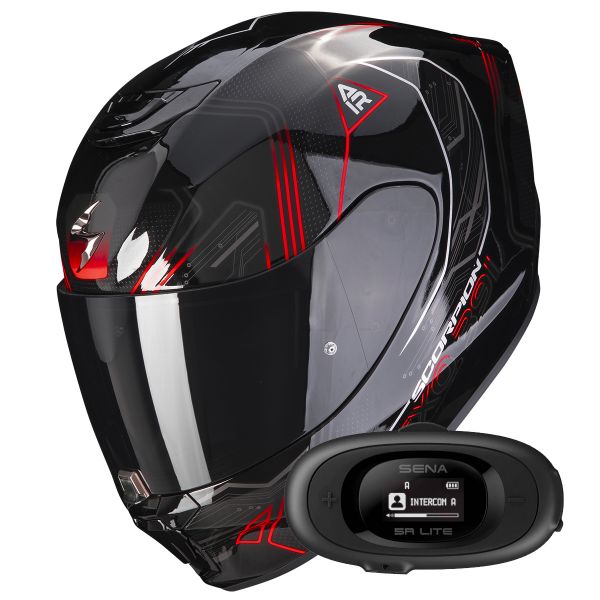 Casque Integral Scorpion Exo 391 Spada Black Neon Red + Kit bluetooth 5R Lite