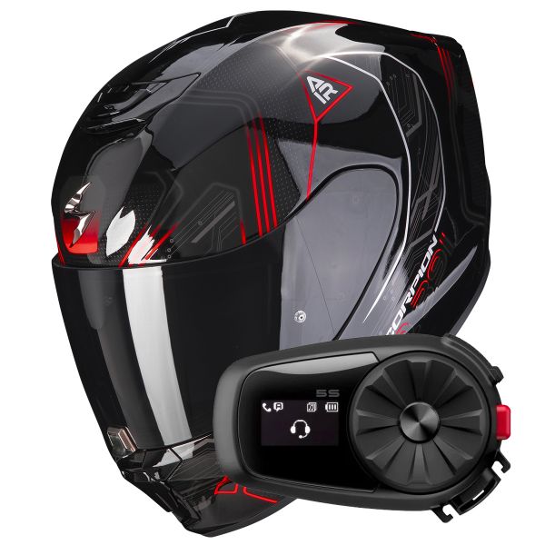 Casque Integral Scorpion Exo 391 Spada Black Neon Red + Kit Bluetooth 5S