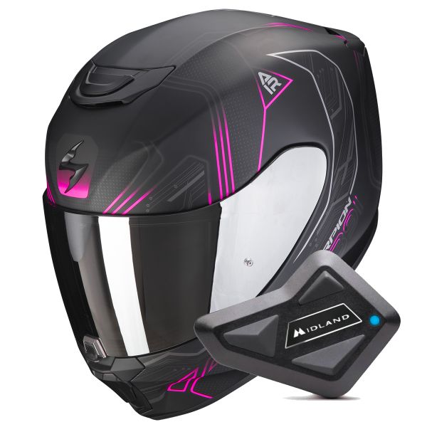 Casque Integral Scorpion Exo 391 Spada Matt Black Pink + Kit bluetooth BT Mini