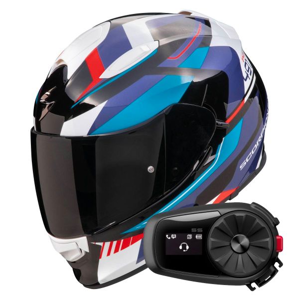 Casque Integral Scorpion Exo 491 Abilis Black Blue Red + Kit Bluetooth 5S Solo