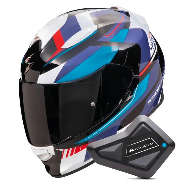 Casque Integral Scorpion Exo 491 Abilis Black Blue Red + Kit Bluetooth BT Mini