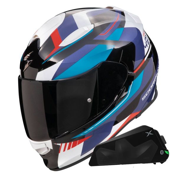 Casque Integral Scorpion Exo 491 Abilis Black Blue Red + Kit bluetooth Exo-Com Link-1C