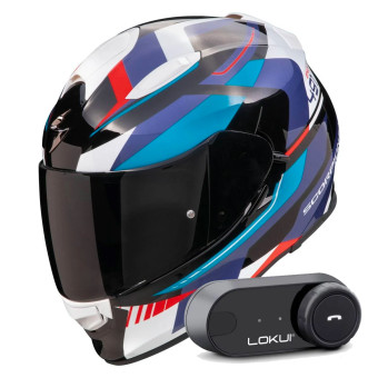 Casque Integral Scorpion Exo 491 Abilis Black Blue Red + Kit Bluetooth Lokui K30
