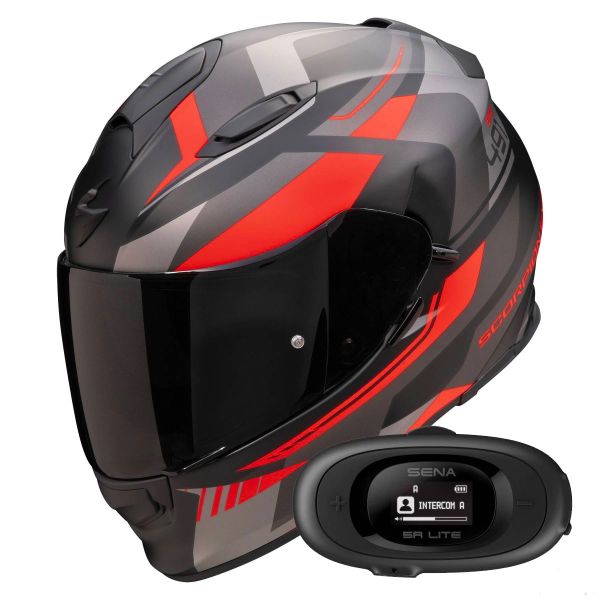 Casque Integral Scorpion Exo 491 Abilis Black Mat Silver Red + Kit bluetooth 5R Lite Solo