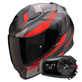 Casque Integral Scorpion Exo 491 Abilis Black Mat Silver Red + Kit Bluetooth 5S Solo