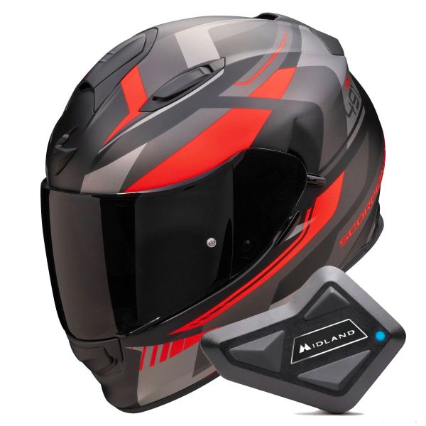 Casque Integral Scorpion Exo 491 Abilis Black Mat Silver Red + Kit Bluetooth BT Mini