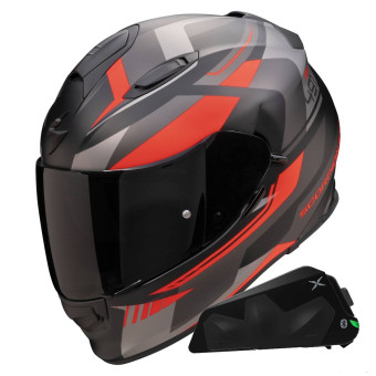 Casque Integral Scorpion Exo 491 Abilis Black Mat Silver Red + Kit bluetooth Exo-Com Link-1C