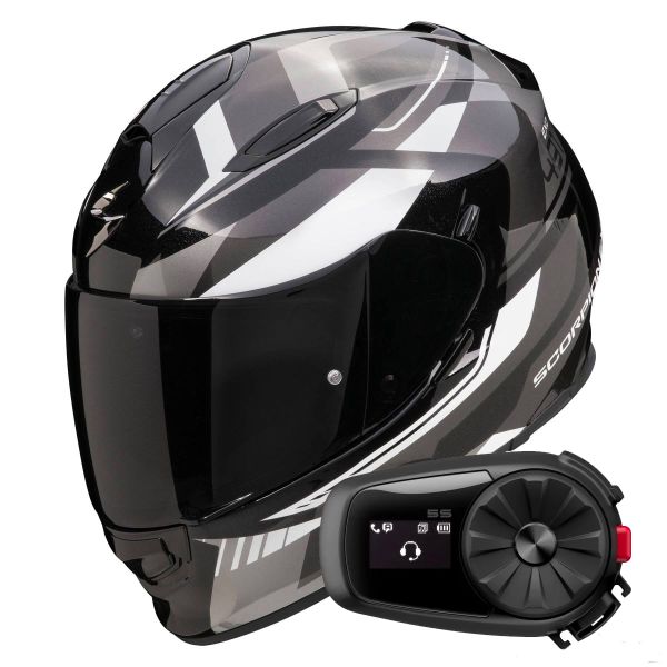 Casque Integral Scorpion Exo 491 Abilis Black Silver White + Kit Bluetooth 5S Solo