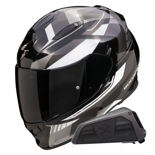 Casque Integral Scorpion Exo 491 Abilis Black Silver White + Kit bluetooth Exo-Com Link-1