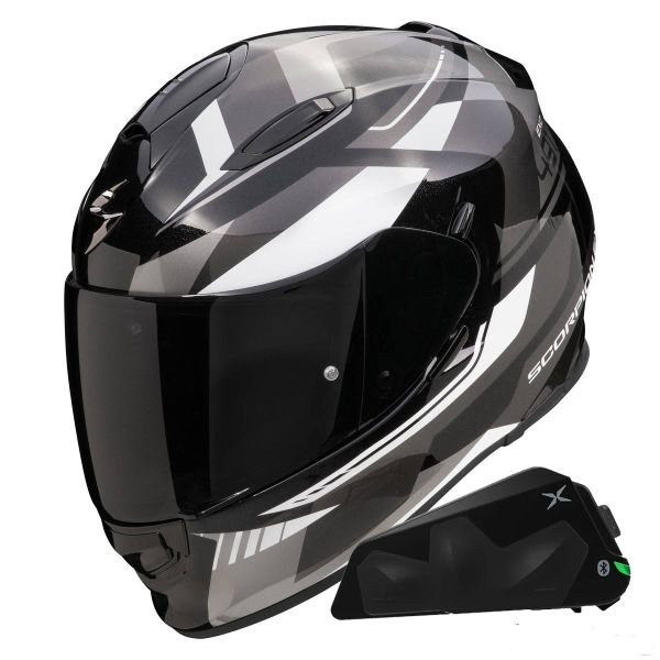 Casque Integral Scorpion Exo 491 Abilis Black Silver White + Kit bluetooth Exo-Com Link-1C