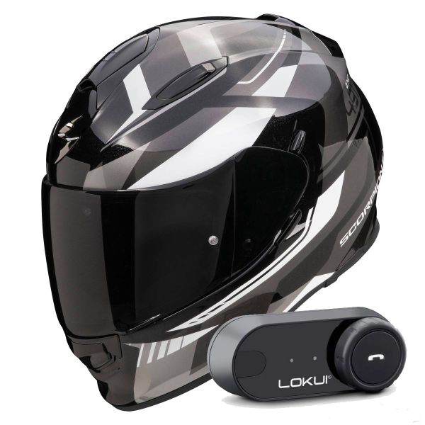 Casque Integral Scorpion Exo 491 Abilis Black Silver White + Kit Bluetooth Lokui K30