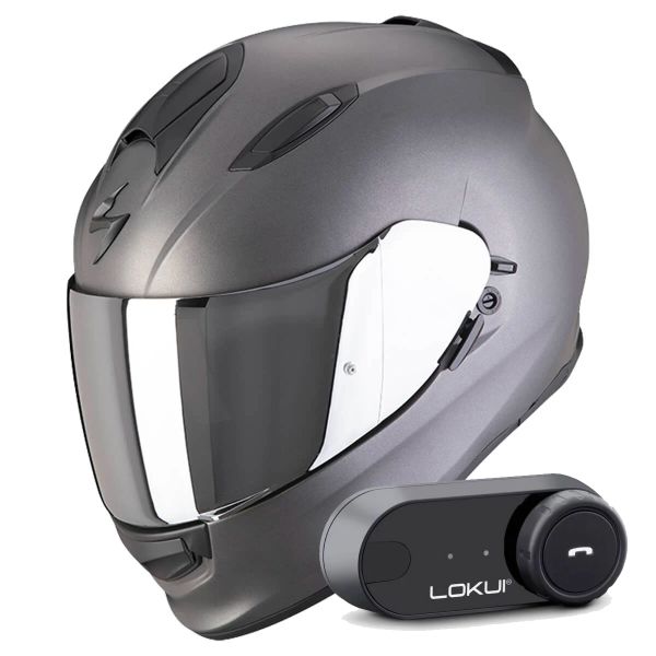Casque Integral Scorpion Exo 491 Anthracite Matt + Kit Bluetooth Lokui K30