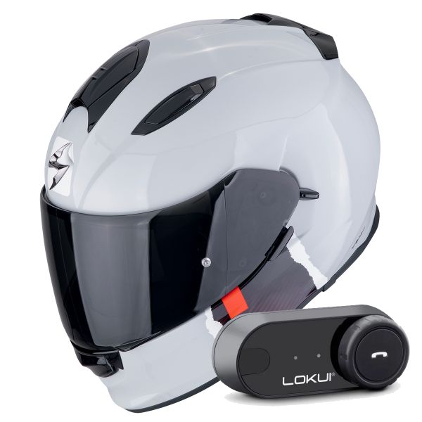 Casque Integral Scorpion Exo 491 Code Grey Red + Kit Bluetooth Lokui K30