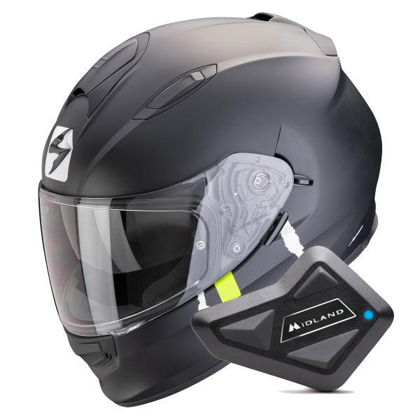 Casque Integral Scorpion Exo 491 Code Matt Black Silver + Kit Bluetooth BT Mini