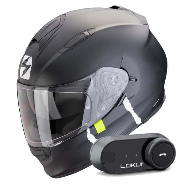 Casque Integral Scorpion Exo 491 Code Matt Black Silver + Kit Bluetooth Lokui K30