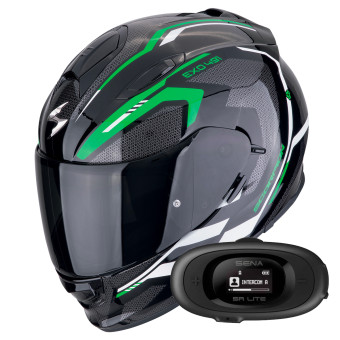 Casque Integral Scorpion Exo 491 Kripta Black Green White + Kit bluetooth 5R Lite