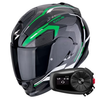 Casque Integral Scorpion Exo 491 Kripta Black Green White + Kit Bluetooth 5S Solo