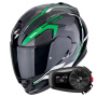 Casque Integral Scorpion Exo 491 Kripta Black Green White + Kit Bluetooth 5S Solo