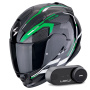 Casque Integral Scorpion Exo 491 Kripta Black Green White + Kit Bluetooth Lokui K30