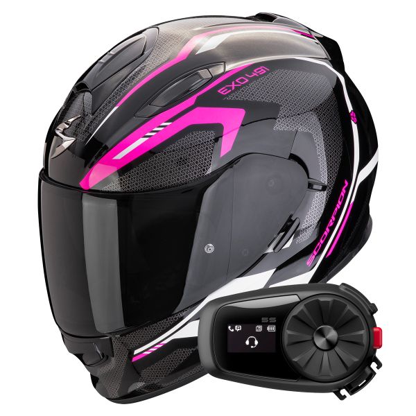 Casque Integral Scorpion Exo 491 Kripta Black Pink White + Kit Bluetooth 5S Solo Casque Integral Scorpion Exo 491 Kripta Black Pink White + Kit Bluetooth 5S Solo